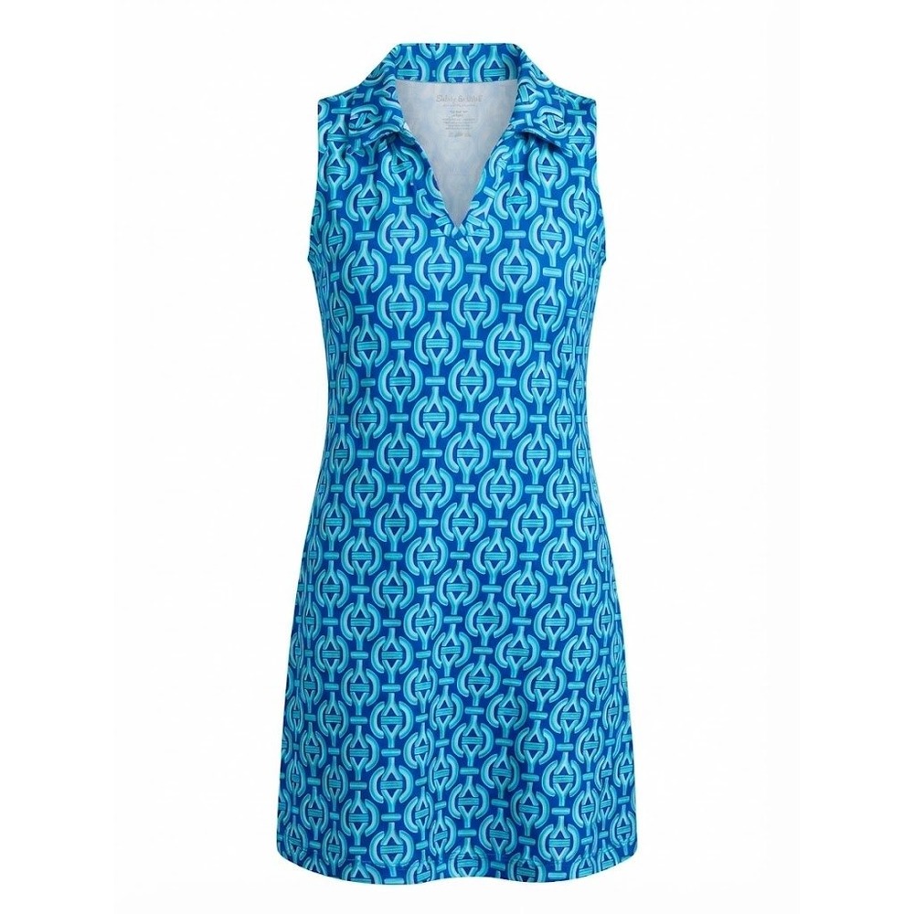 Rezoba Resort Luxury Wear Blue Geometric Sleeveless Polo Golf Dress Medium - CJ